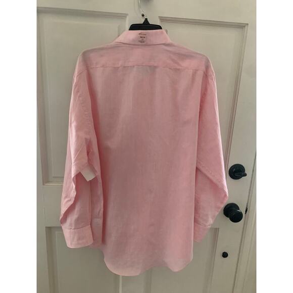 Lorenzo Uomo Linen Cotton Blend Button Down Pink Size 17 32/33 Trim Fit New - Picture 2 of 5